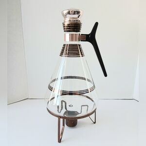 Vtg Inland Glass Mid Century Coffee Carafe And Warmer Stand With Cork Cap
